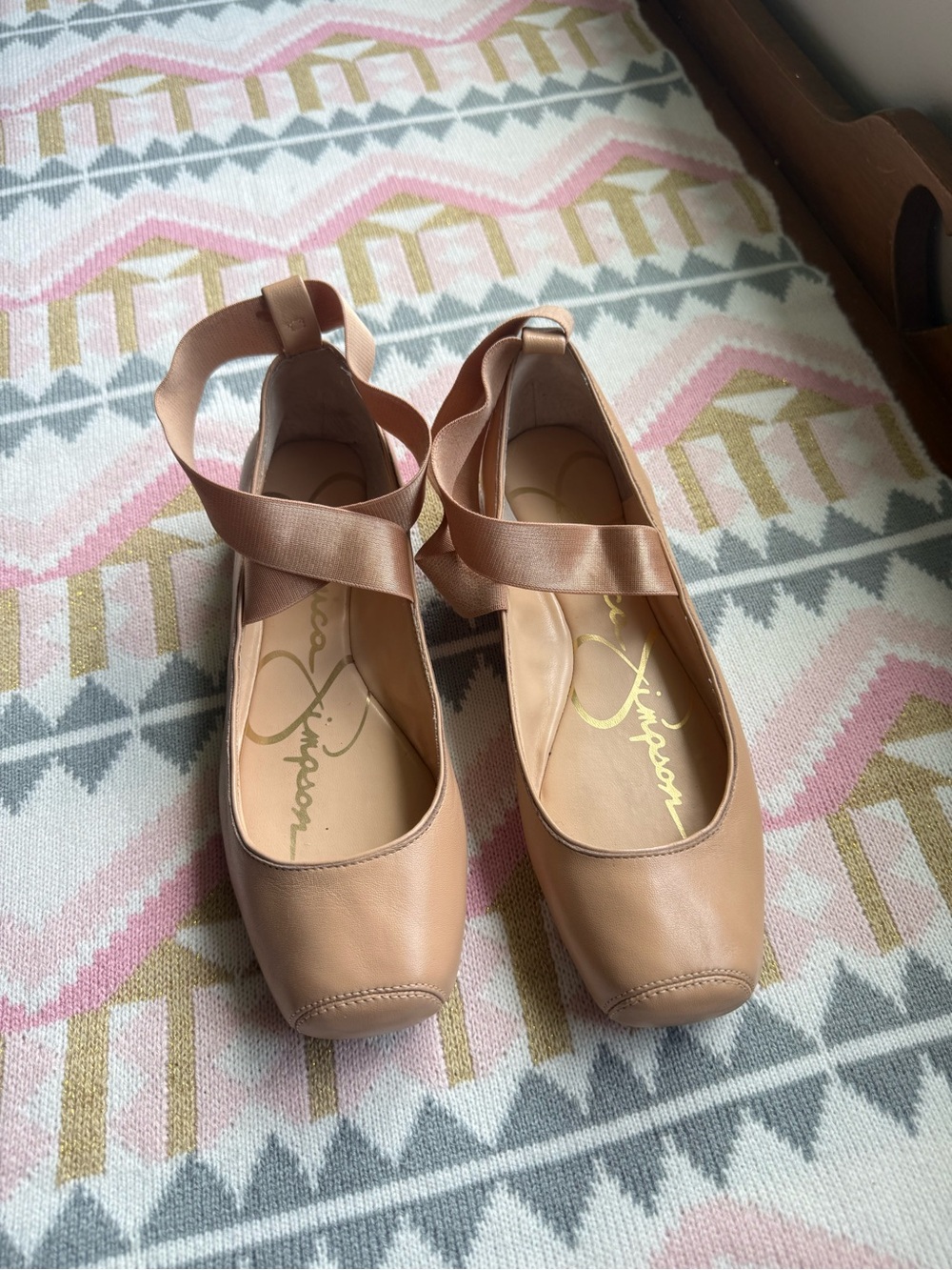 Jessica Simpson Tan Leather Ballet Flats with Cross Straps
